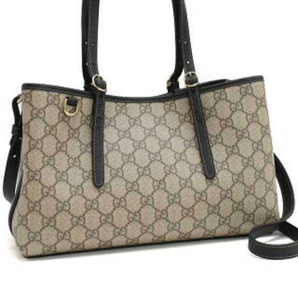 Gucci Tote Bag GG Emblem Leather Beige - Picture 1 of 8